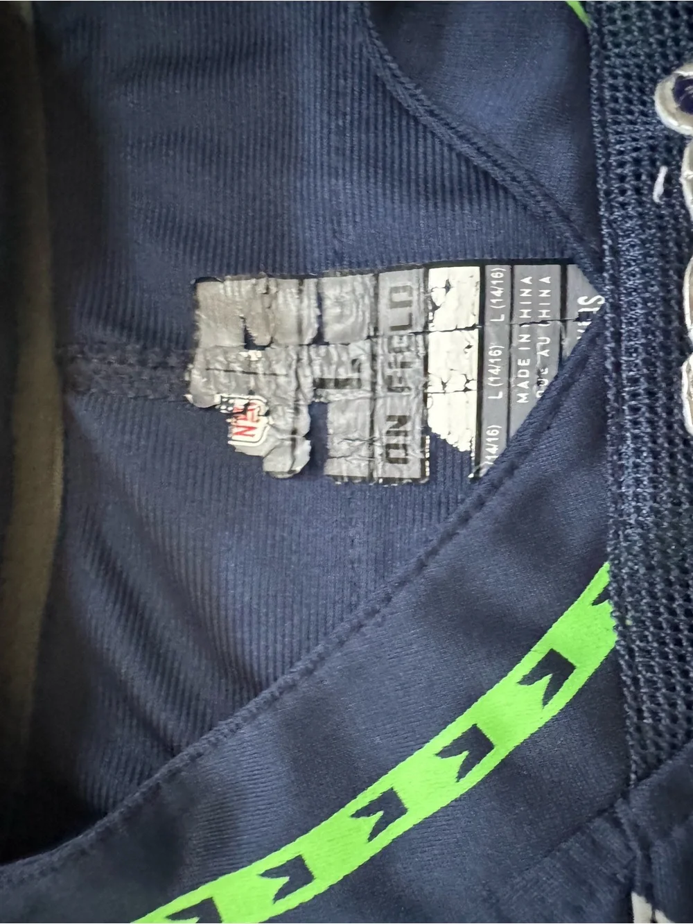 Nike Kids Seattle Seahawks Navy and Neon Green #14 Jersey - Picture 4 of 4